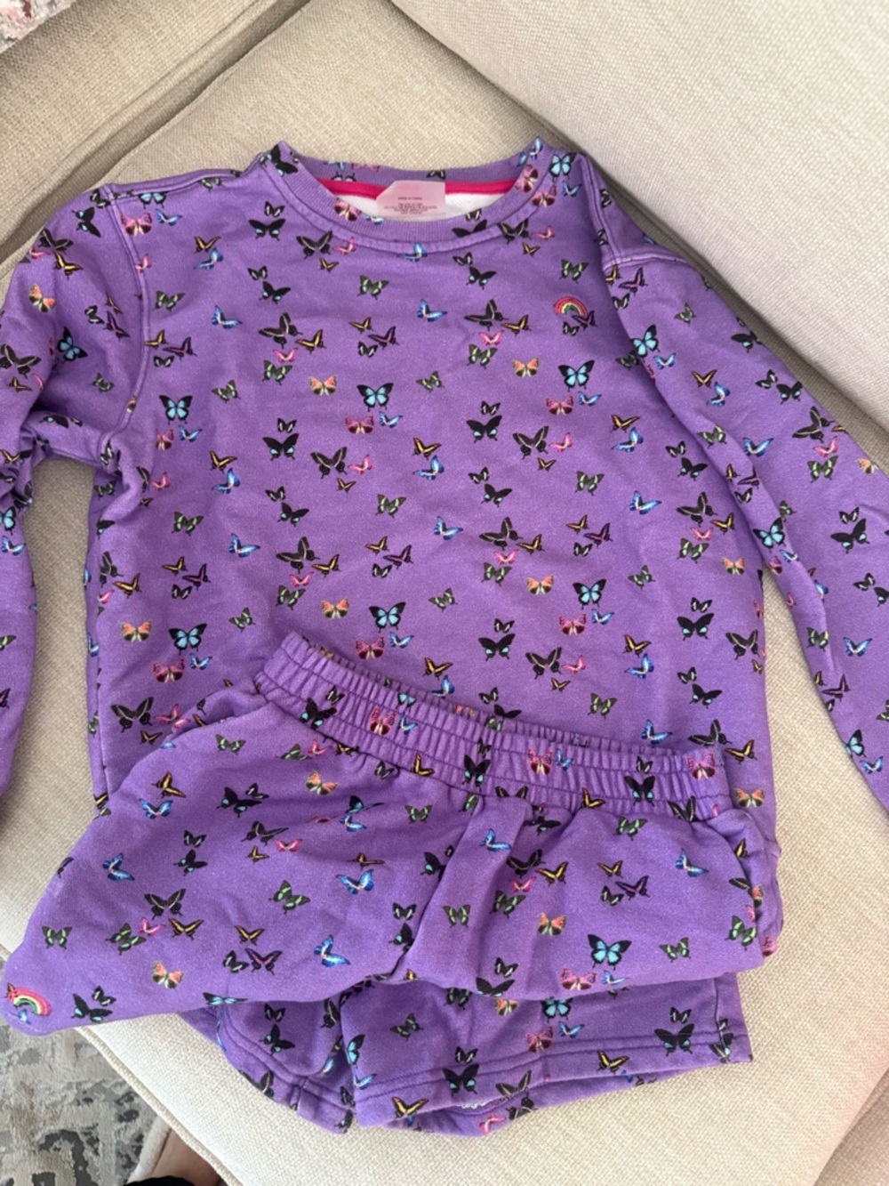Terez Girls Purple Butterfly Sweatshirt and Shorts Set